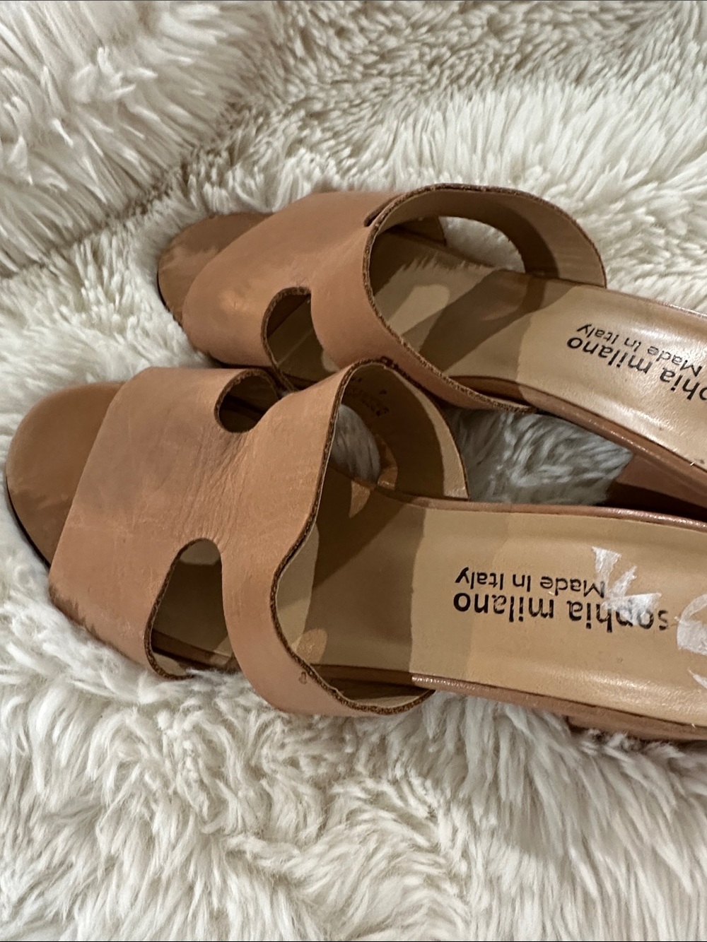 Sophia Milanó Tan Leather Slide Mules
